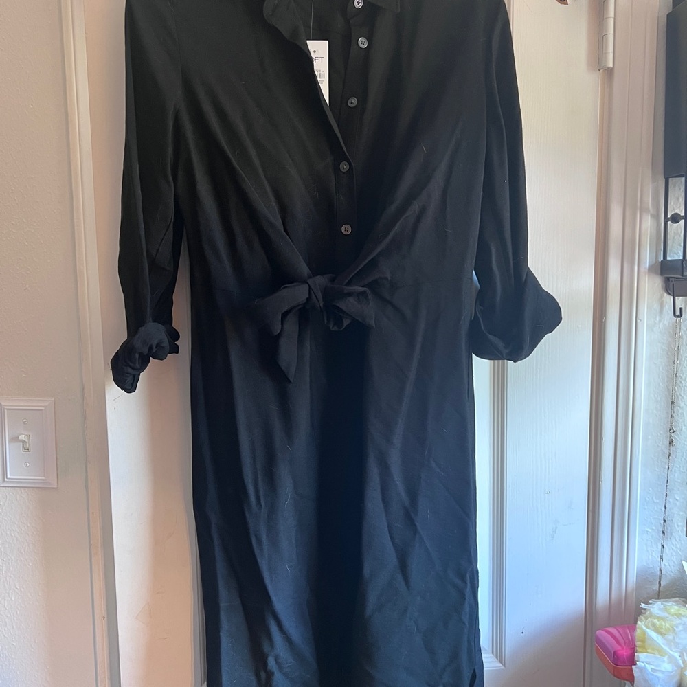LOFT Classic Black Button-Up Midi Dress